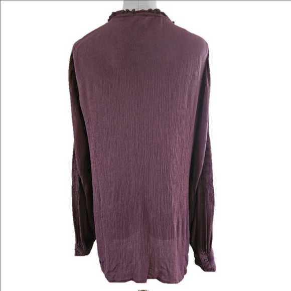 Simply Vera Wang Burgundy Rayon Long Sleeve Embroidered textured Blouse-Size XS - Picture 4 of 6